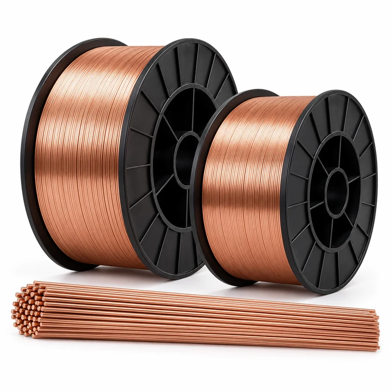 Copper MIG welding wire spools and TIG filler rods